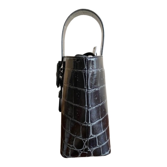 Brahmin Faith Black Veil Croc Embossed Melbourne Leather Satchel Bucket Bag - Picture 4 of 9